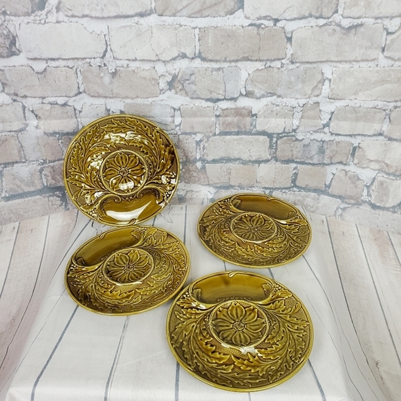 Vintage 1950s Gien France Green Divided Fondue  Plates Set of 4 - Picture 14 of 16